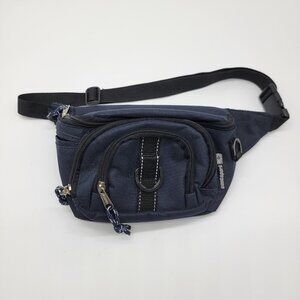 Eastsport Fanny Pack Waist Bag Belt 4 Zip Pockets Detachable‎ Key Ring Blue